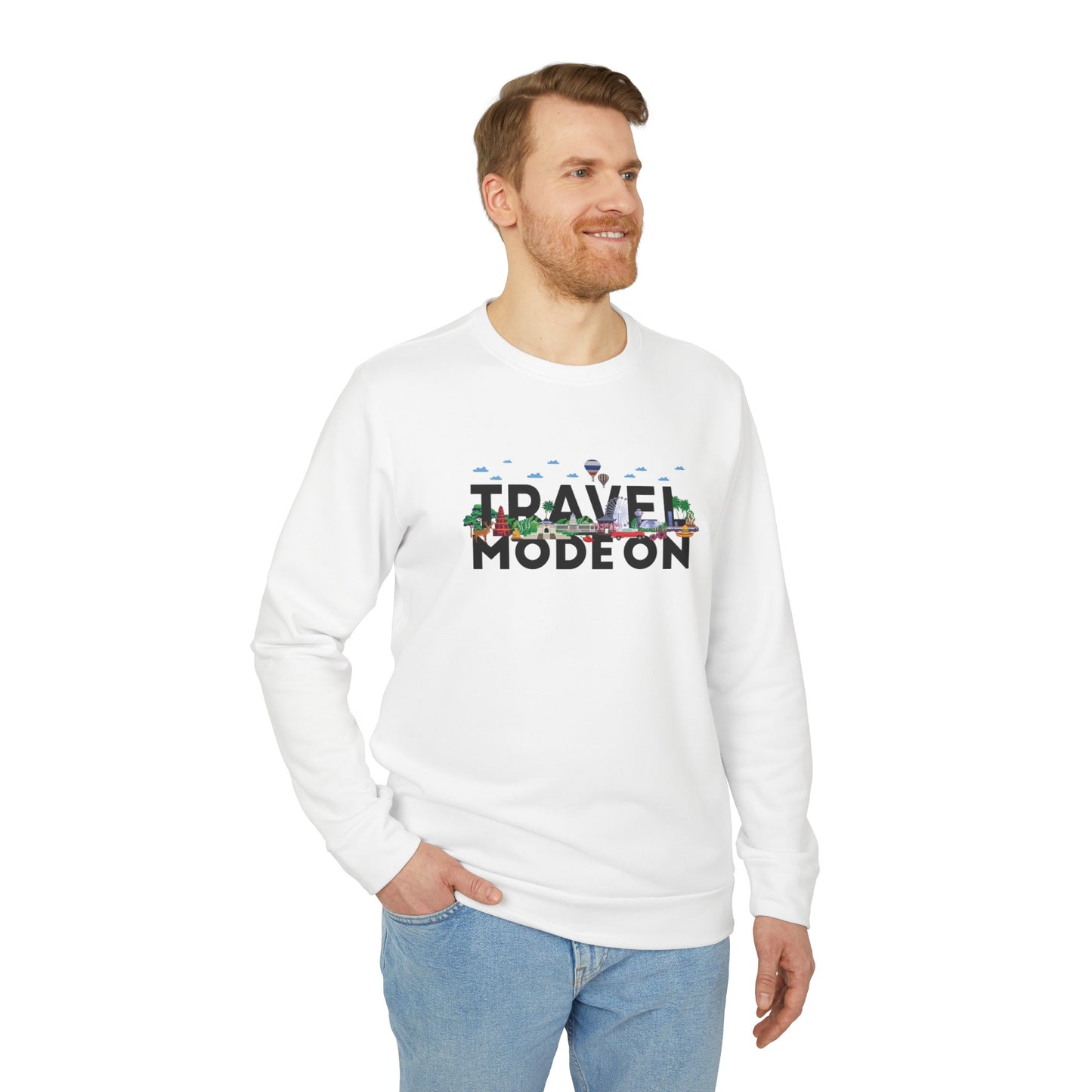 Travel Mode On adidas® Unisex Fleece Crewneck Sweatshirt - Currycature 🇺🇸