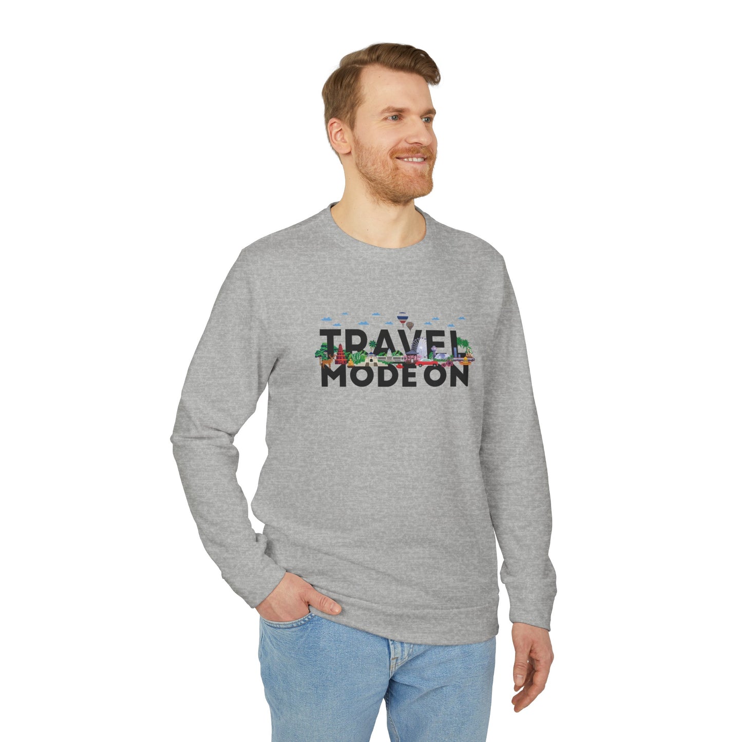 Travel Mode On adidas® Unisex Fleece Crewneck Sweatshirt - Currycature 🇺🇸