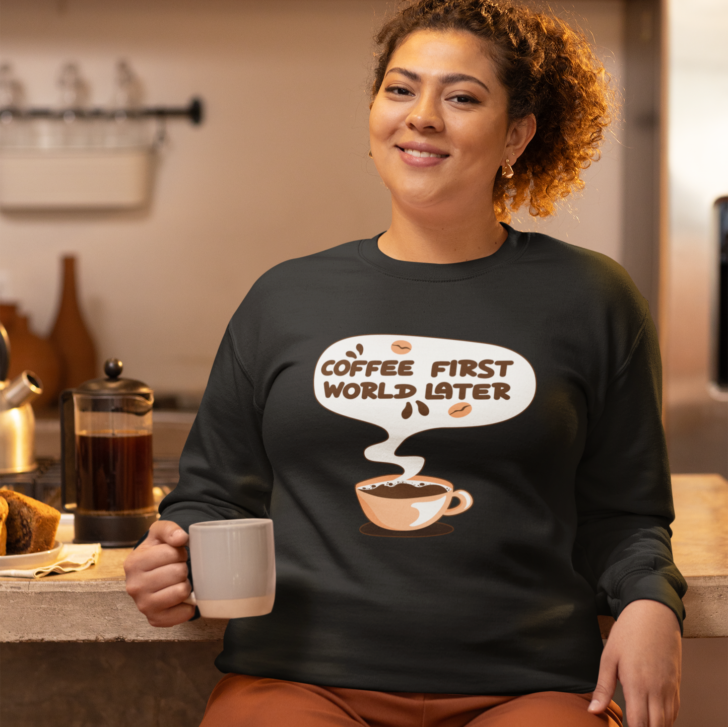 Coffee First World Later Garment-Dyed Sweatshirt